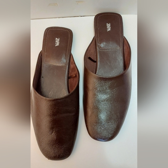 Zara Dark Brown Leather Mules/Shoes - Picture 7 of 7